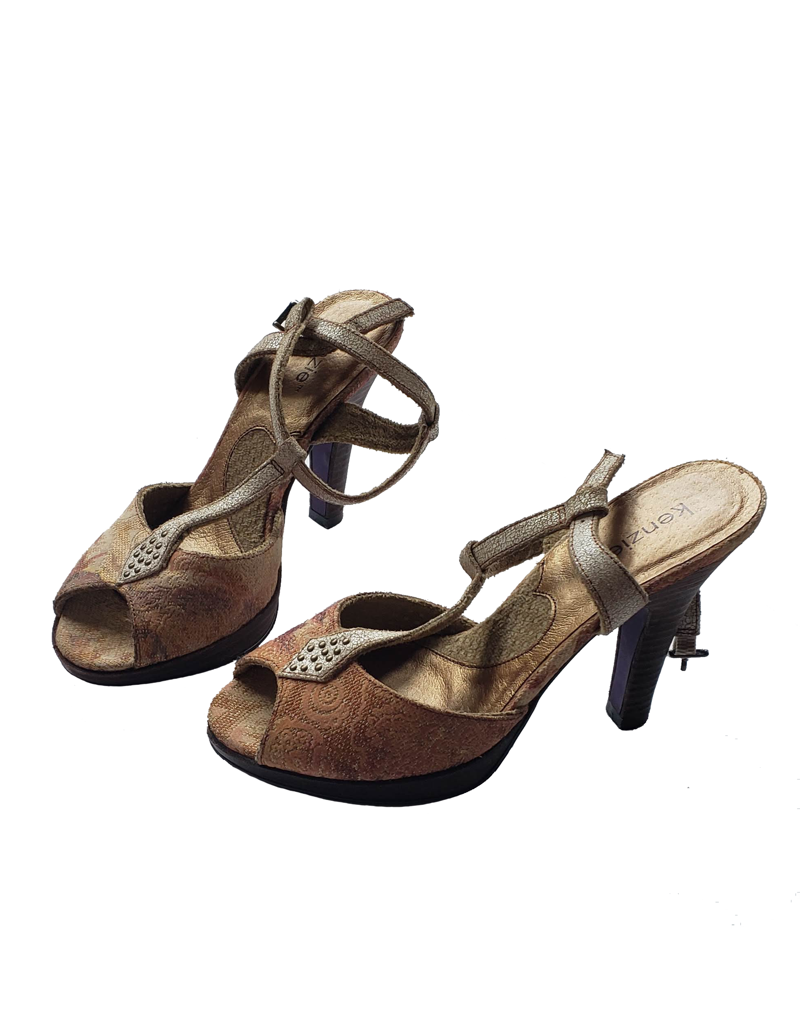 Kenzie Leather Patchwork Bohemian Style Heels