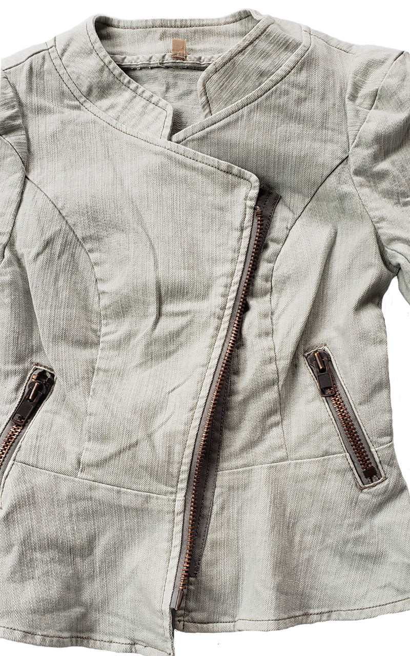 Free People Bleached Denim Moto Peplum Jacket