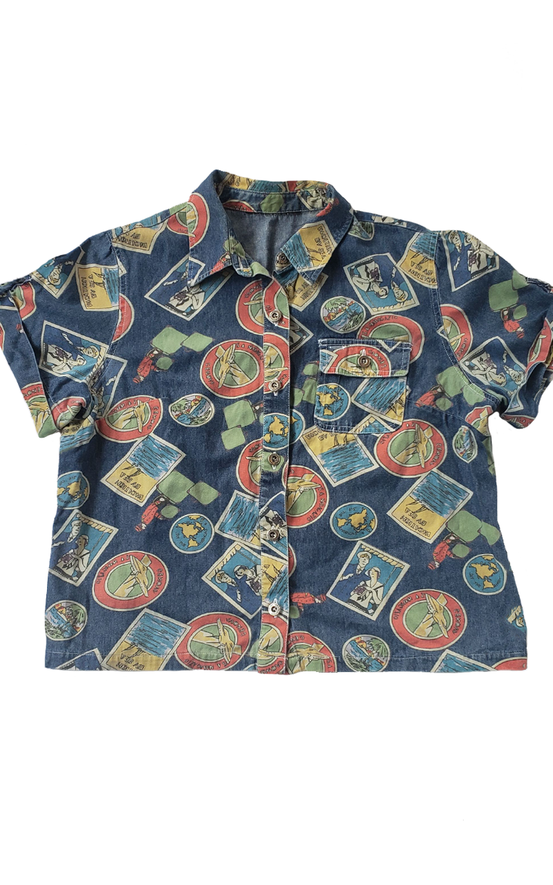 Vintage Sag Harbor Sport Men's Stamp Print Buttondown