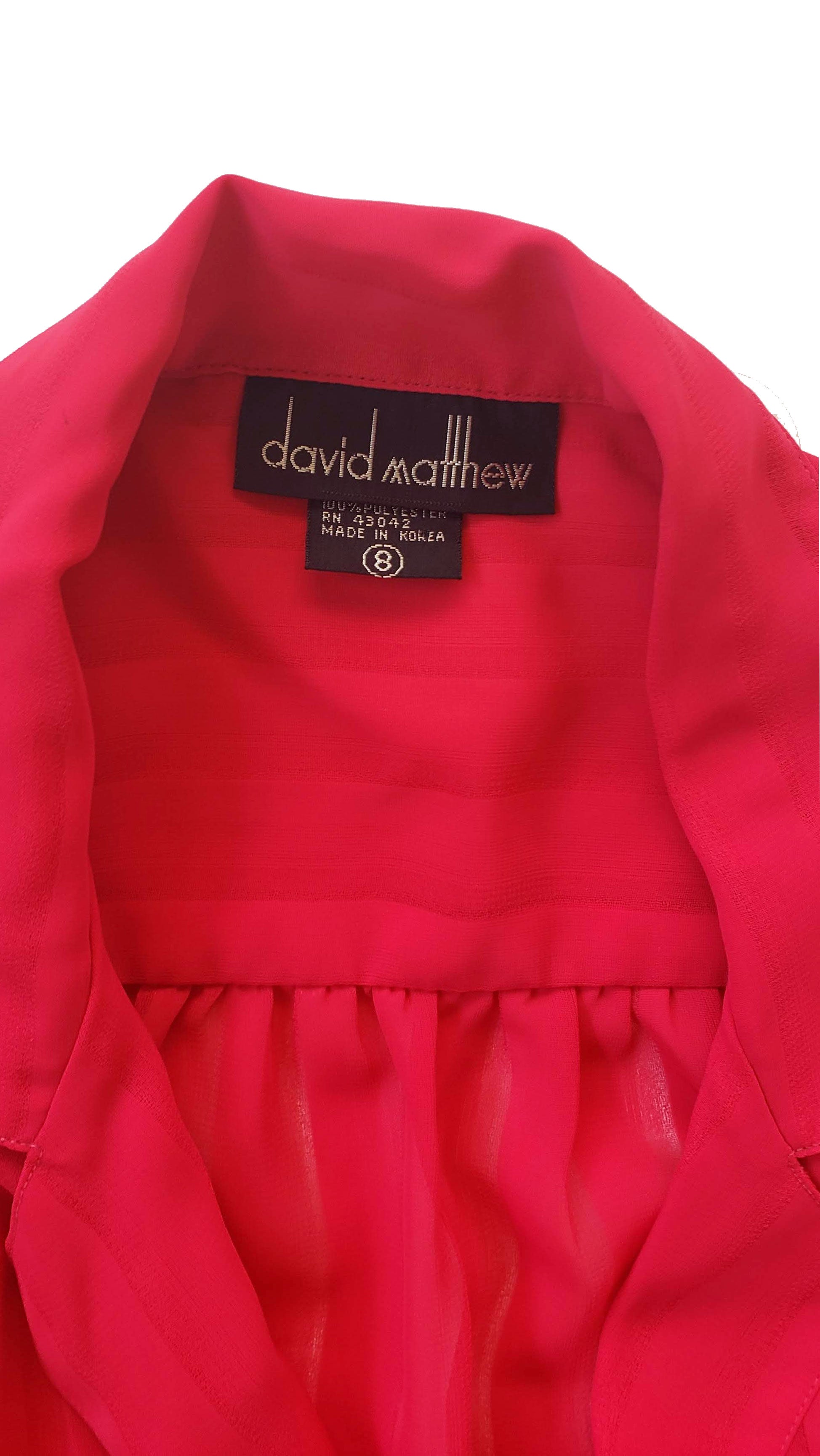 80s David Mathews Hot Pink Sheer Striped Blouse