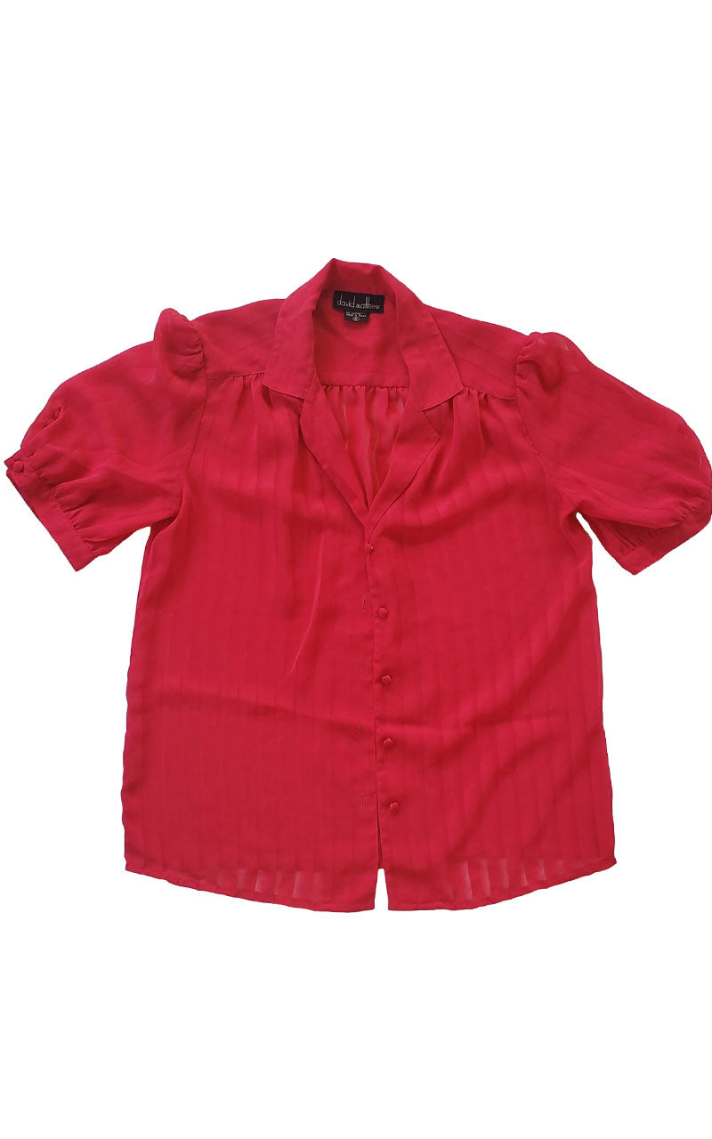 80s David Mathews Hot Pink Sheer Striped Blouse