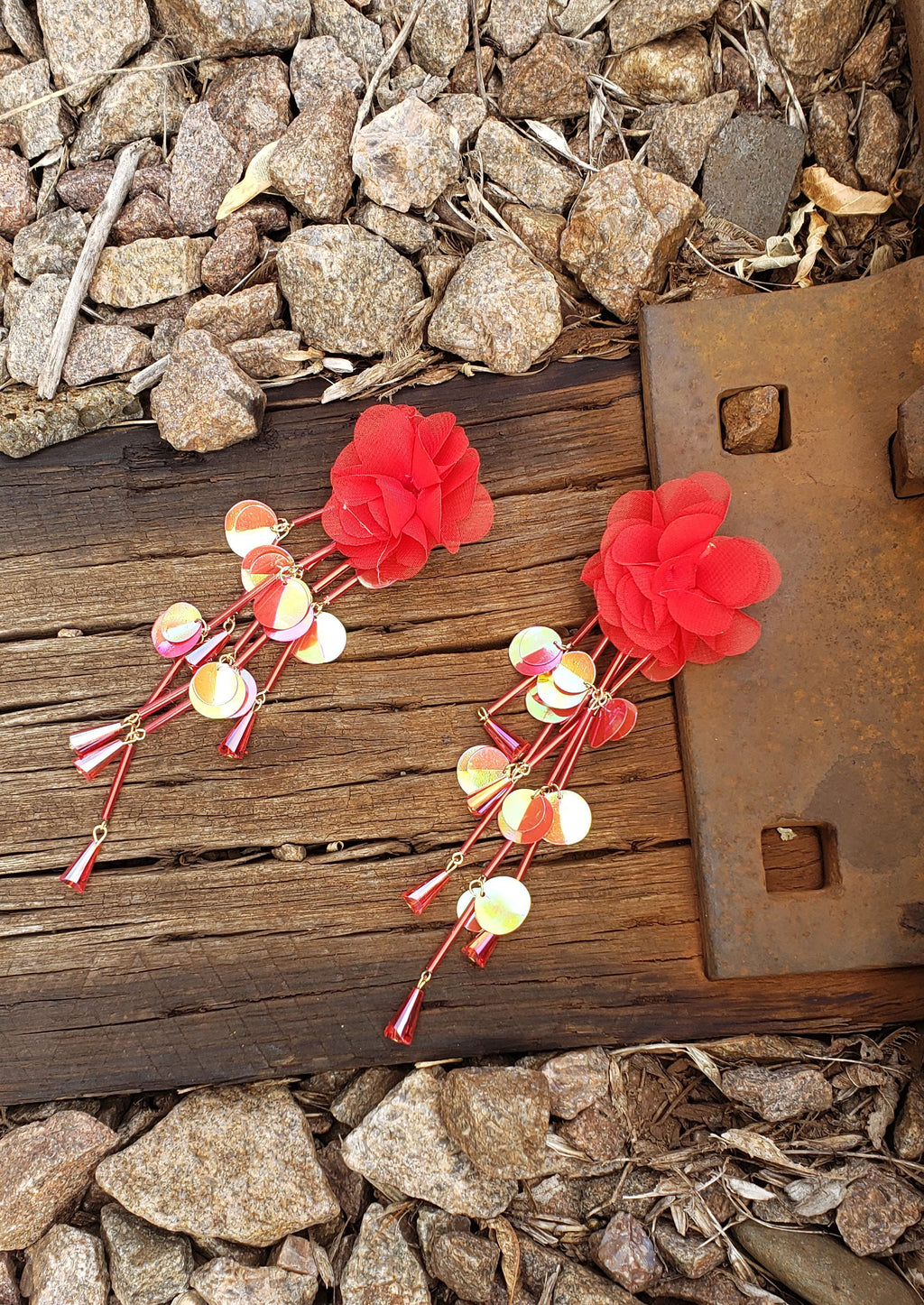 Crimson & Clover Waterfall Sequin & Organza Statement Earrings