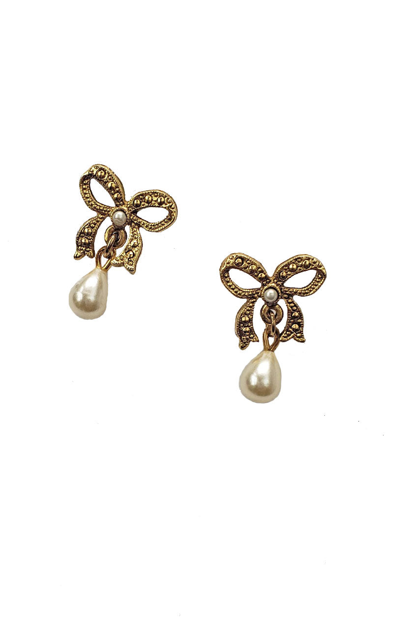 VIntage Bow & Pearl Earrings