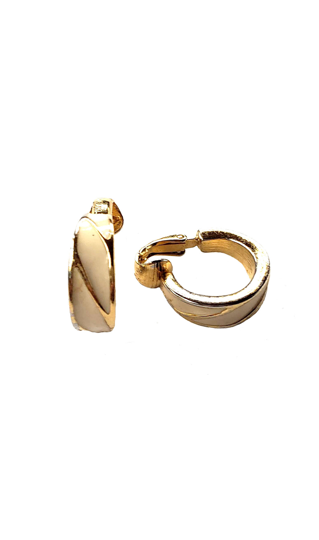 Vintage Cream/Gold Clip-On Mini Hoops