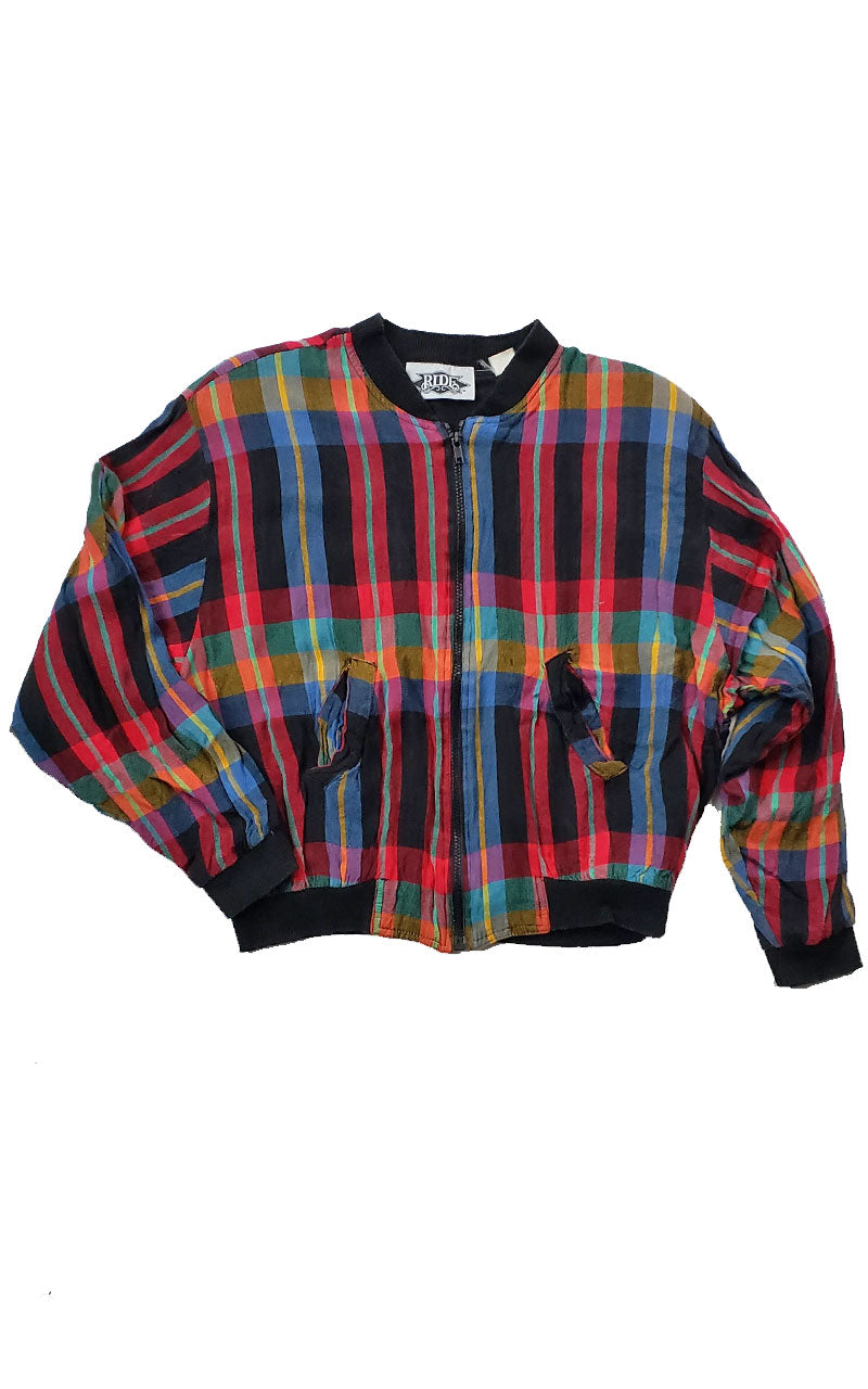 Vintage 80s Plaid Bomber Jacket - Style a Go-Go