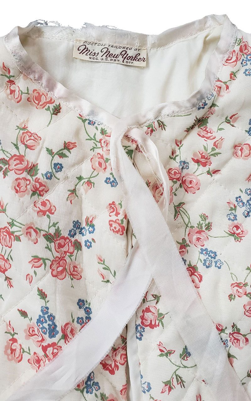 Rare Vintage 1960s Quilted Floral Bed Jacket