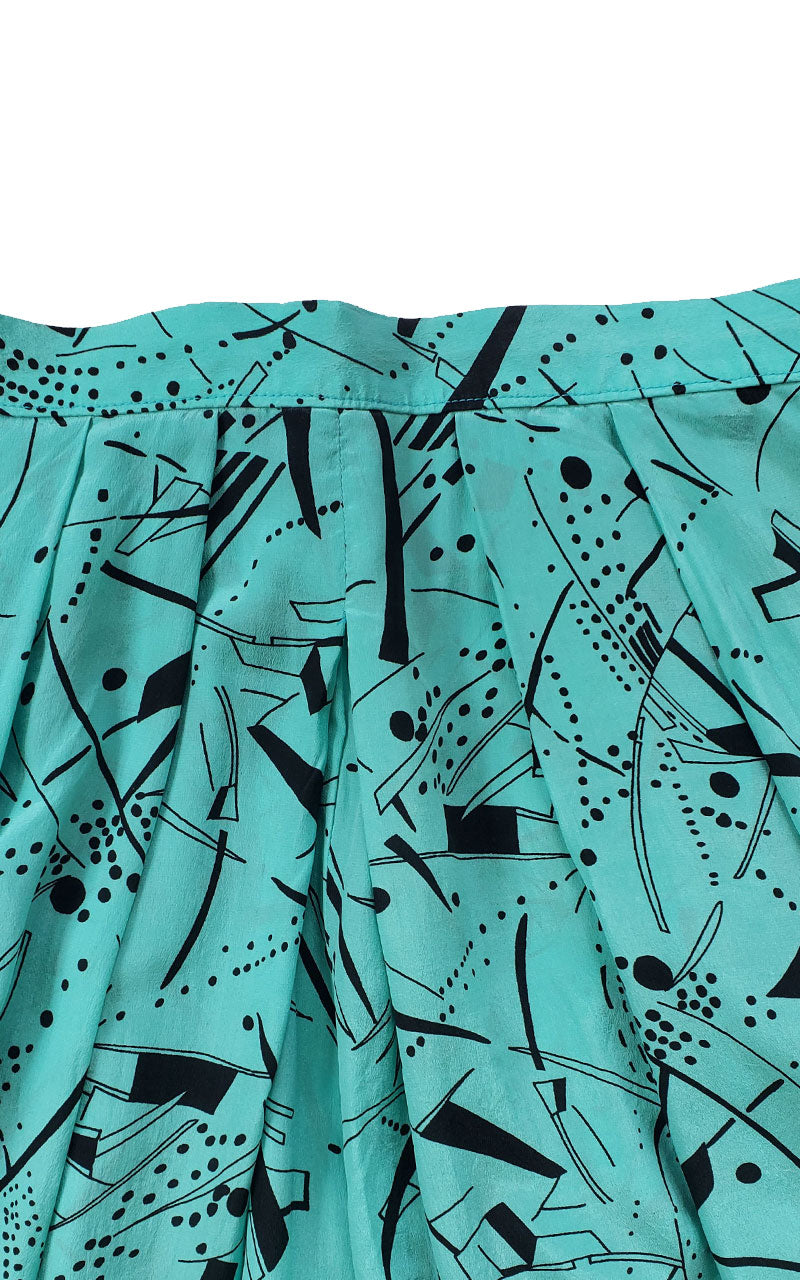 Vintage 80s Mint Green & Black Midi Gathered Skirt