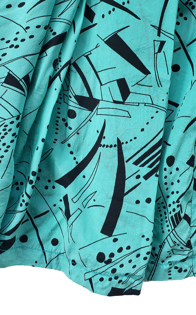 Vintage 80s Mint Green & Black Midi Gathered Skirt