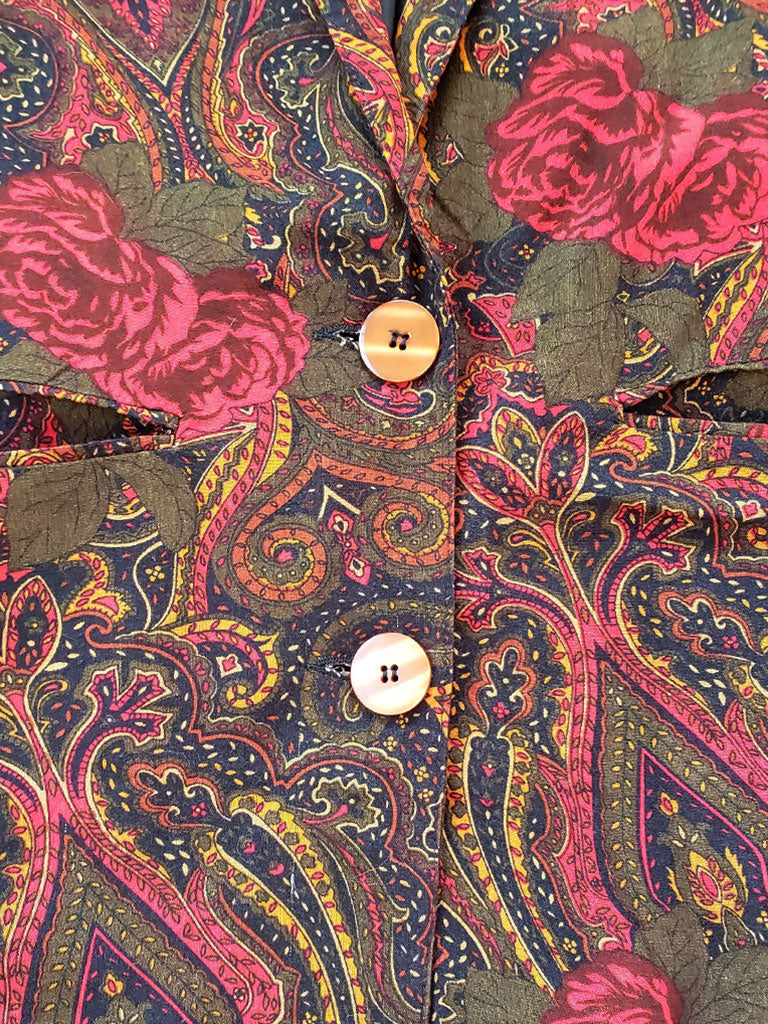 90s Vintage Red Floral Long Blazer