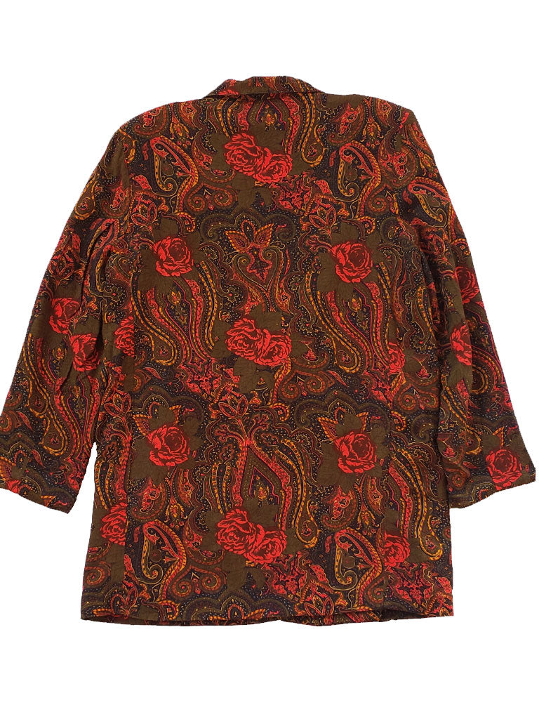 90s Vintage Red Floral Long Blazer