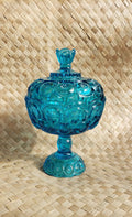 Vintage 70s Teal Covered Footed Candy Bowl