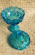 Vintage 70s Teal Covered Footed Candy Bowl