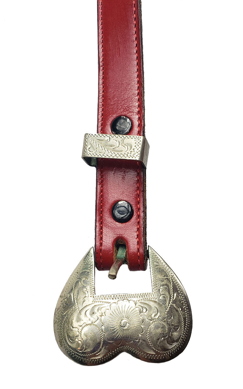 Red Leather Heart Buckle Belt