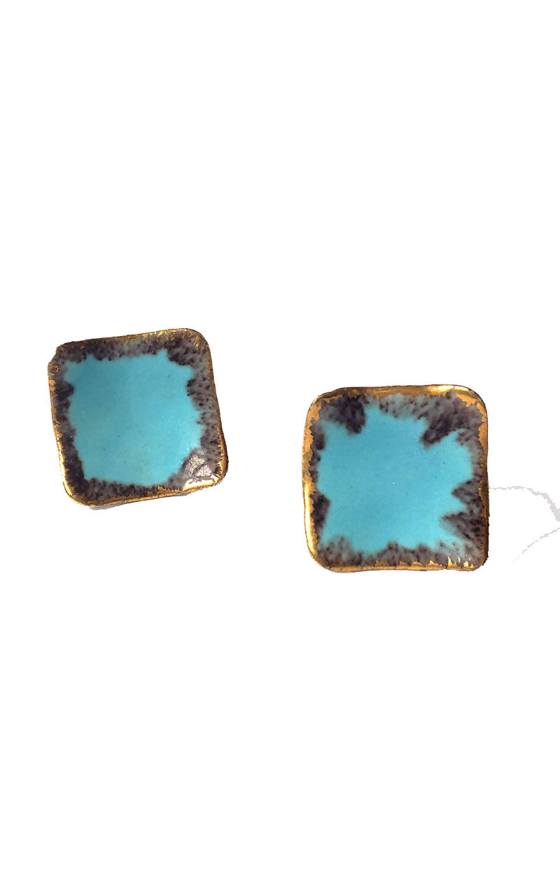 Vintage Teal/Bronze Ceramic Screw Back Earrings