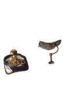 Vintage Teal/Bronze Ceramic Screw Back Earrings