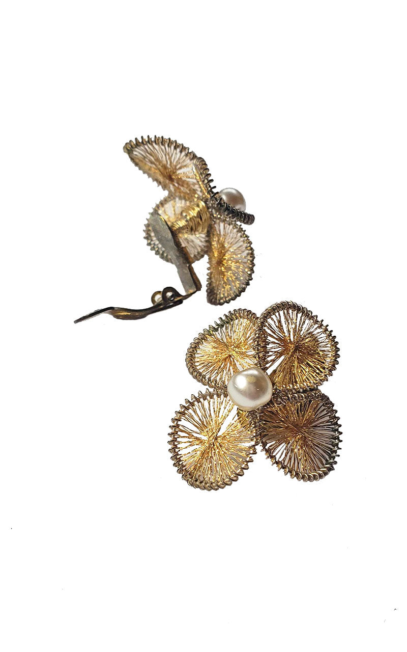 Vintage Woven & Pearl Flower Earrings