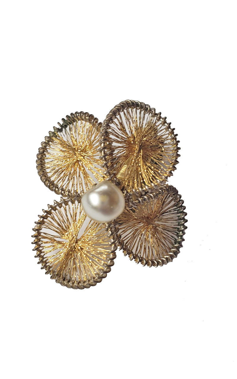 Vintage Woven & Pearl Flower Clip-On Earrings