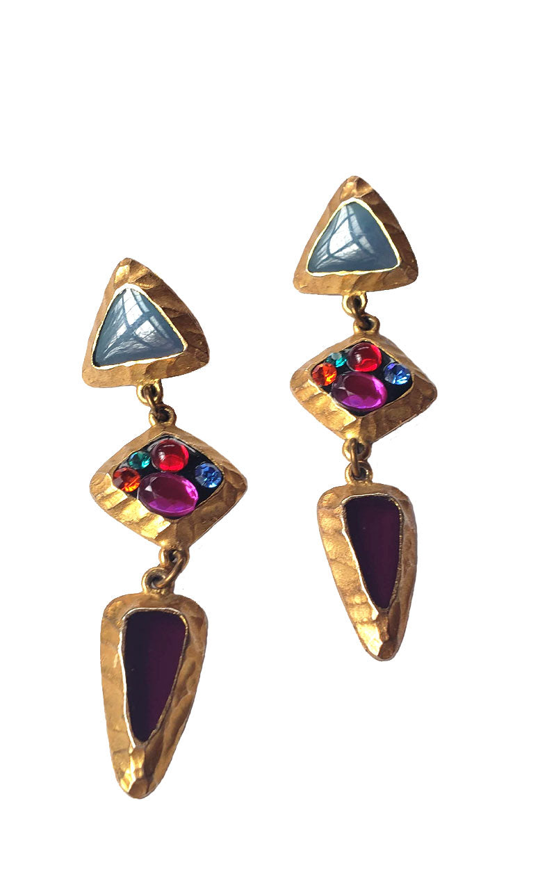 80s Gold &  Jewel Toned Statement Earrings