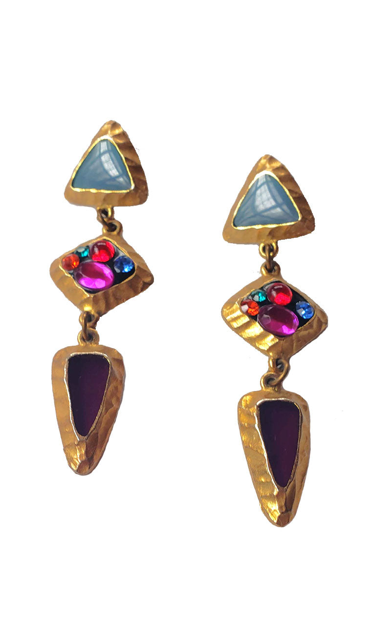 80s Gold &  Jewel Toned Statement Earrings