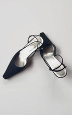 Stuart Weitzman Matte Black Rhinestone Kitten Heeled Slingback Pumps