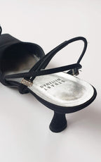 Stuart Weitzman Matte Black Rhinestone Kitten Heeled Slingback Pumps