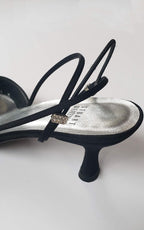 Stuart Weitzman Matte Black Rhinestone Kitten Heeled Slingback Pumps
