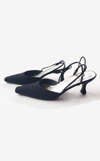 Stuart Weitzman Matte Black Rhinestone Kitten Heeled Slingback Pumps