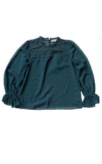 Loft Sheer Dot Ruffle Sleeve Blouse with lace Inset Shoulders - Teal