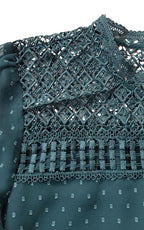 Loft Sheer Dot Ruffle Sleeve Blouse with lace Inset Shoulders - Teal