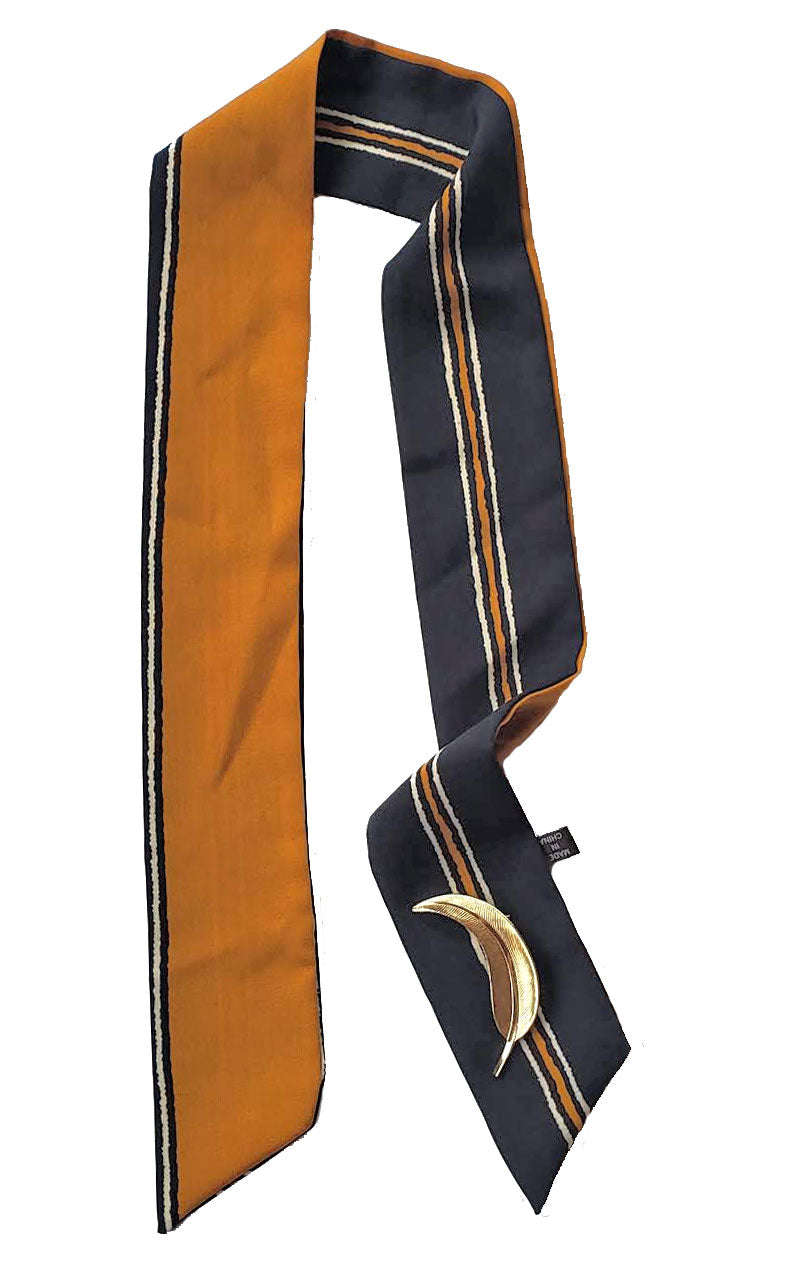 Striped Skinny Neck Tie w/Vintage Brooch