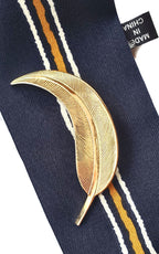 Striped Skinny Neck Tie w/Vintage Brooch