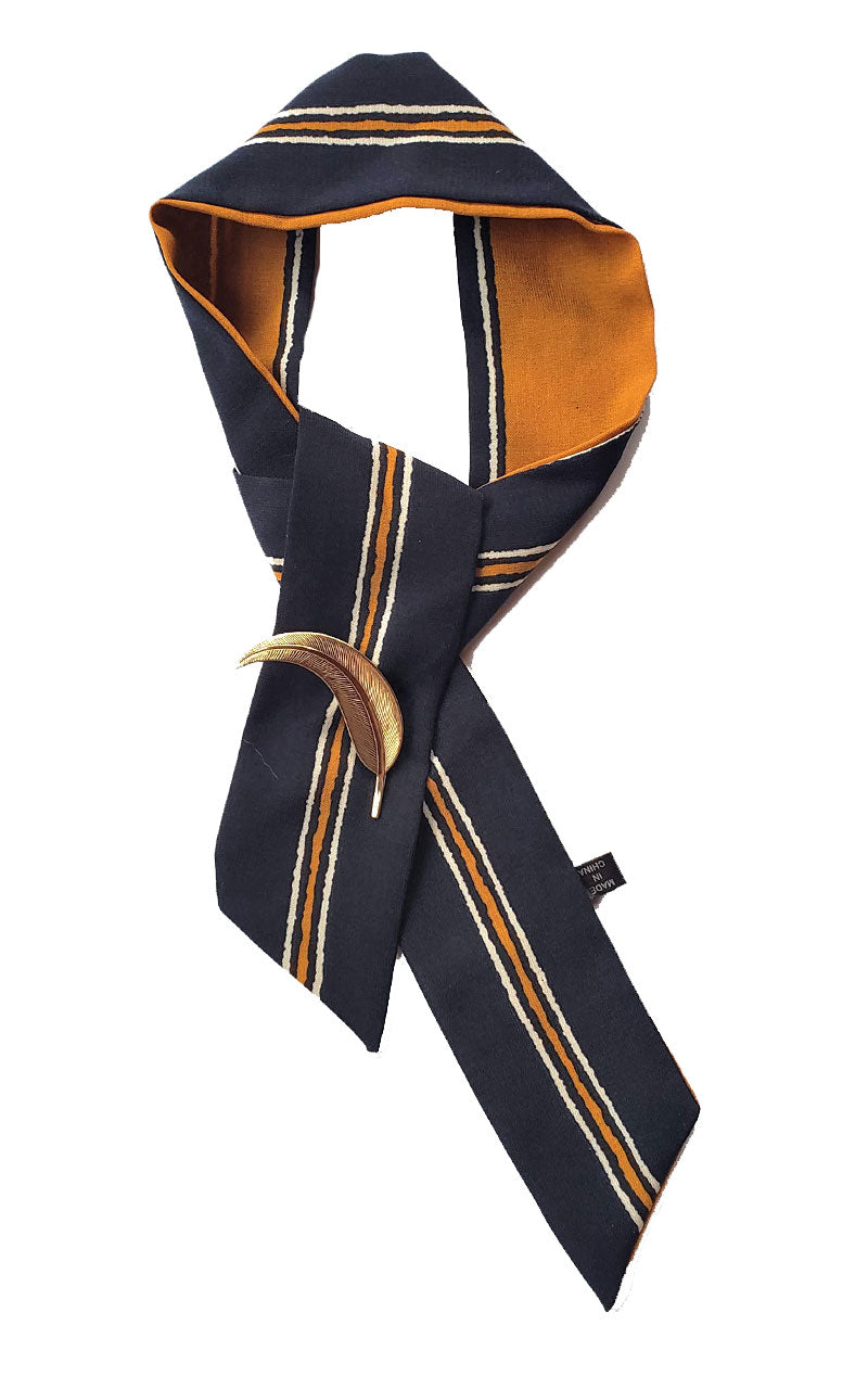 Striped Skinny Neck Tie w/Vintage Brooch