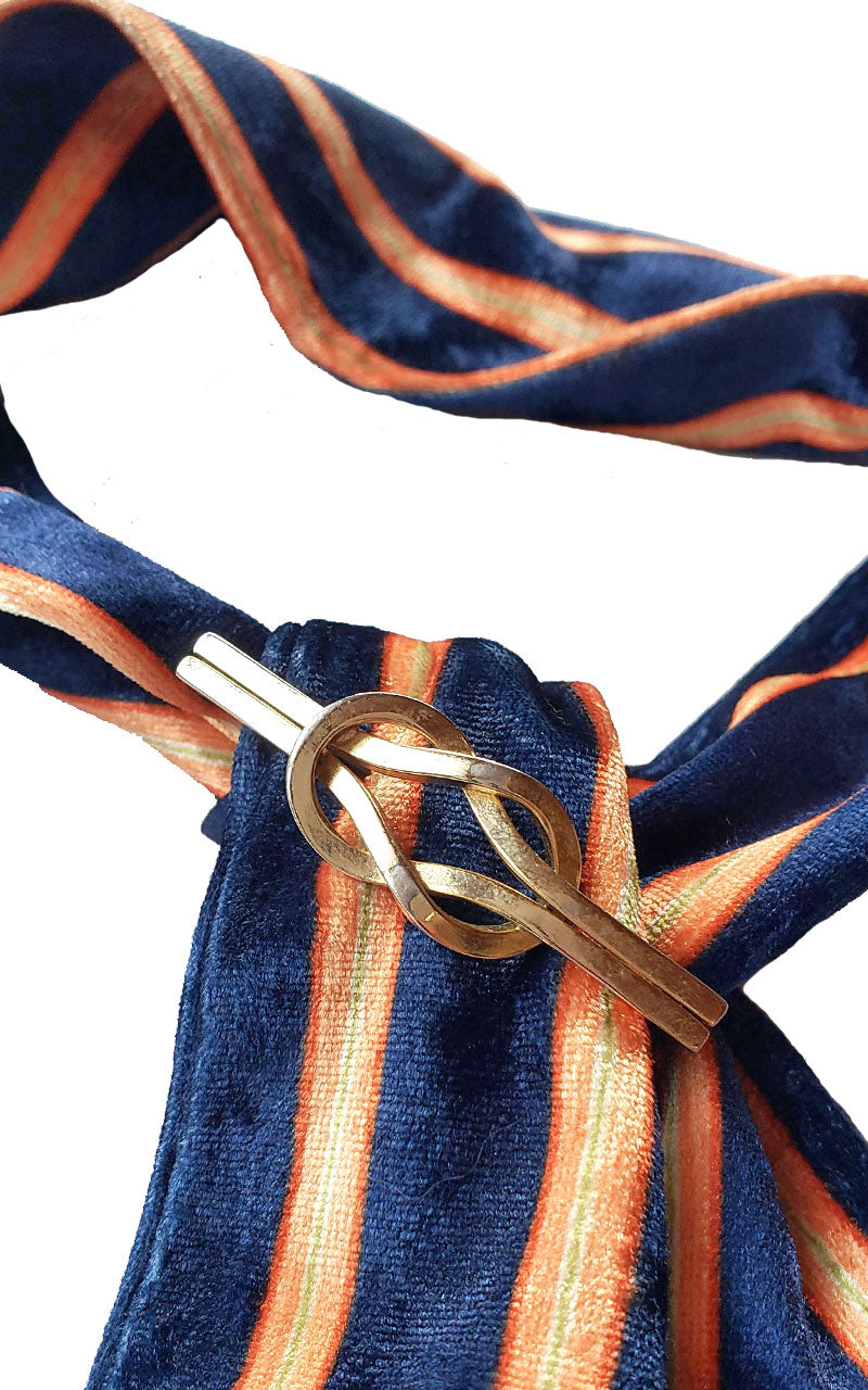 Velvet Neon Striped Skinny Neck Tie w/Vintage Brooch