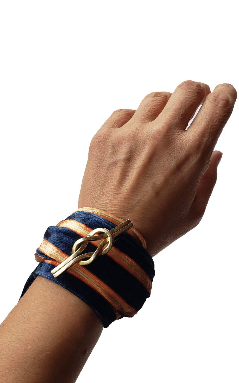 Velvet Neon Striped Skinny Neck Tie w/Vintage Brooch