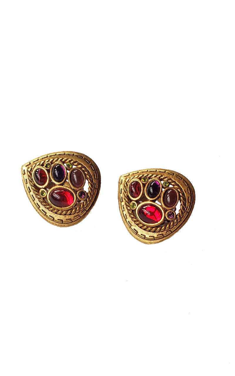 80s Paisley Jewel Tone Gem Earrings