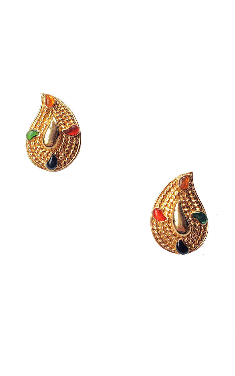 80s Gold w/ Jems Paisley Earrings