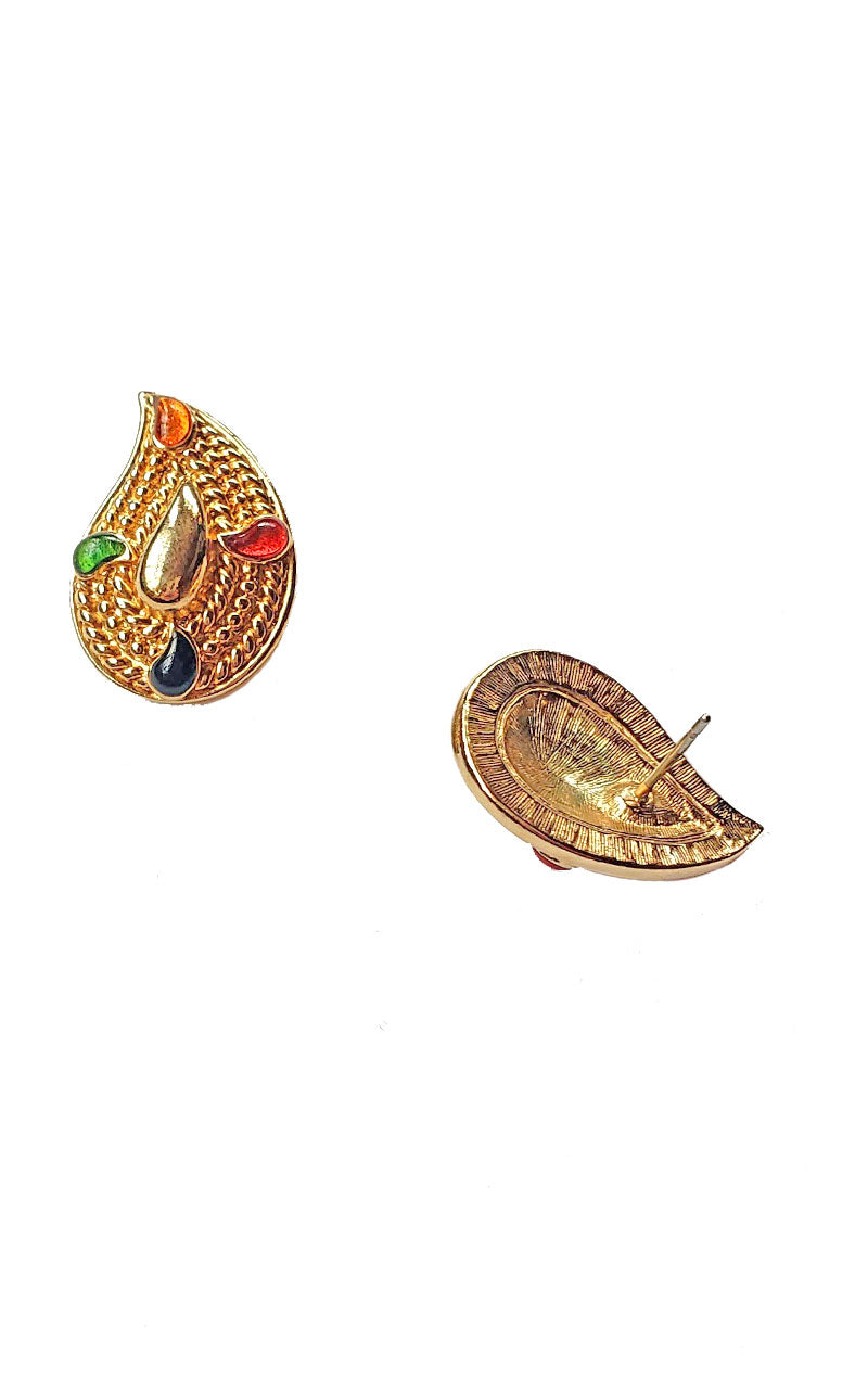 80s Gold w/ Jems Paisley Earrings