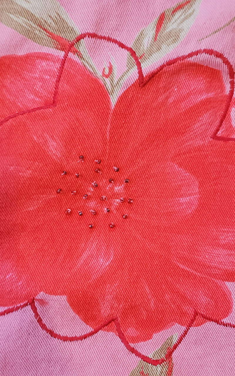 90s Tantrums Bright Pink Beaded Denim Jacket