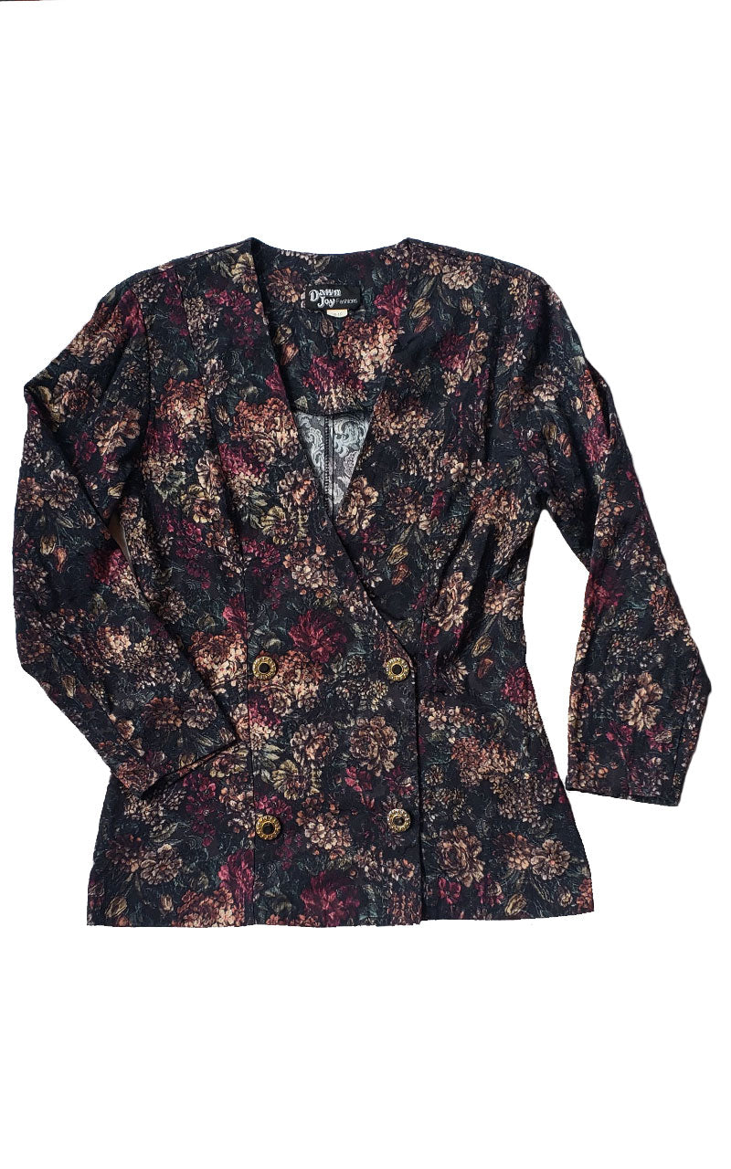 90s Double Breasted Black Floral Blazer