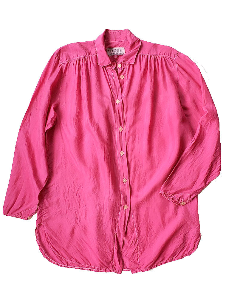 90s Passport Hot Pink Silk Buttondown Tunic