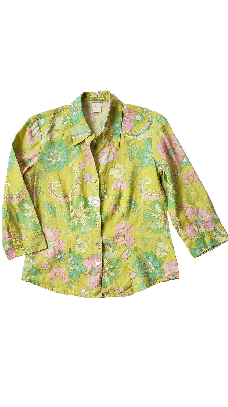 Vintage Sigrid Olsen Floral Linen Blouse