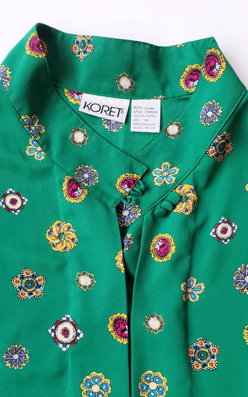 Vintage Koret Kelly Green Print Pleated Blouse
