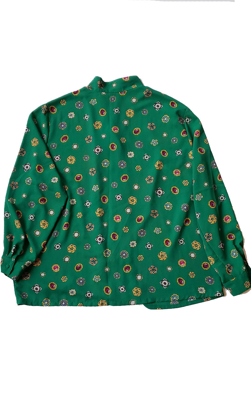 Vintage Koret Kelly Green Print Pleated Blouse