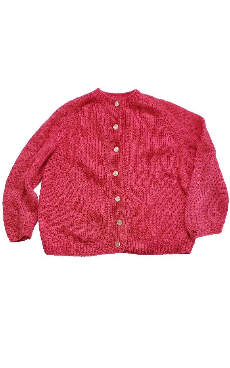 Vintage Hot Pink Hand Knitted Wool Cardigan