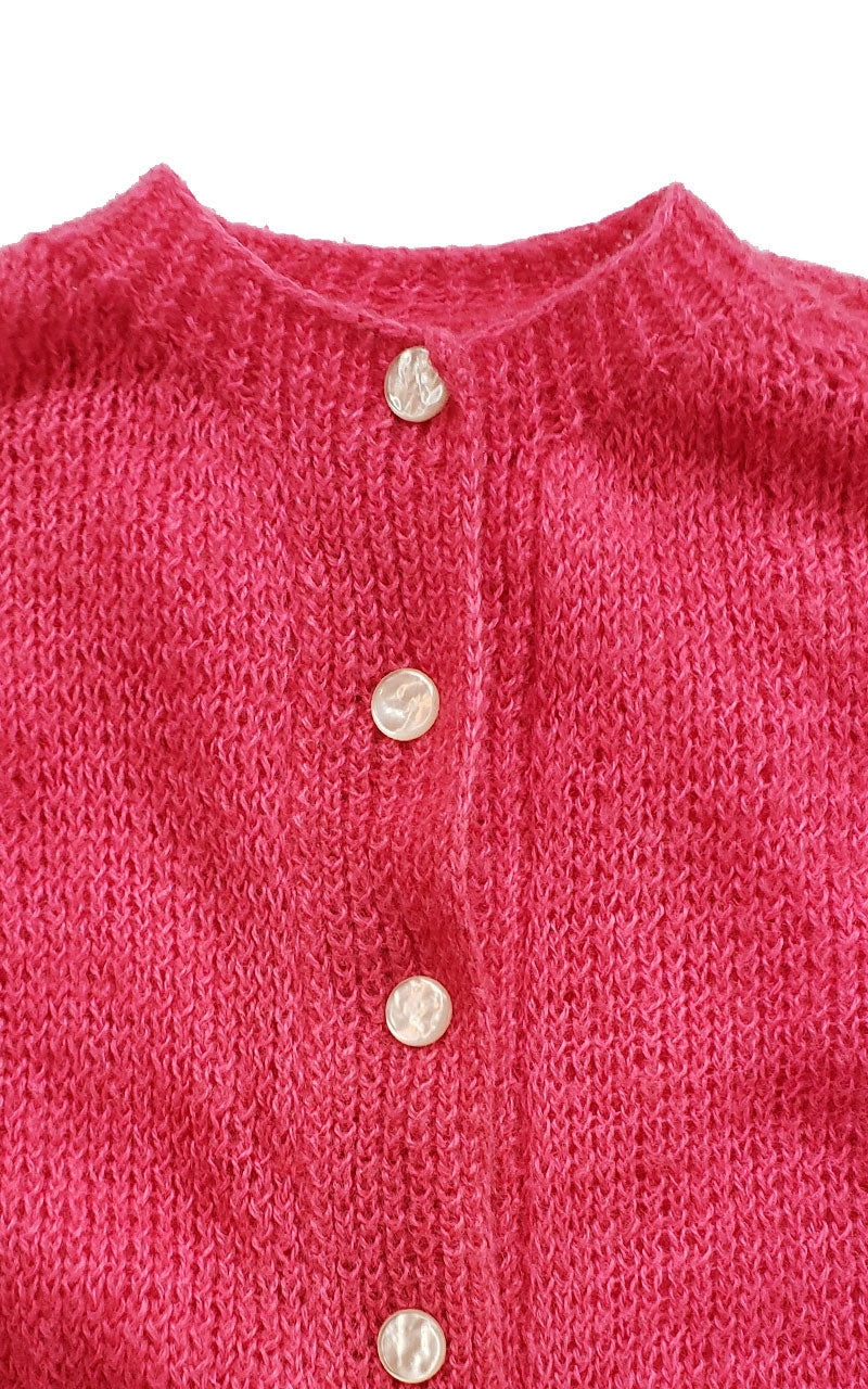 Vintage Hot Pink Hand Knitted Wool Cardigan