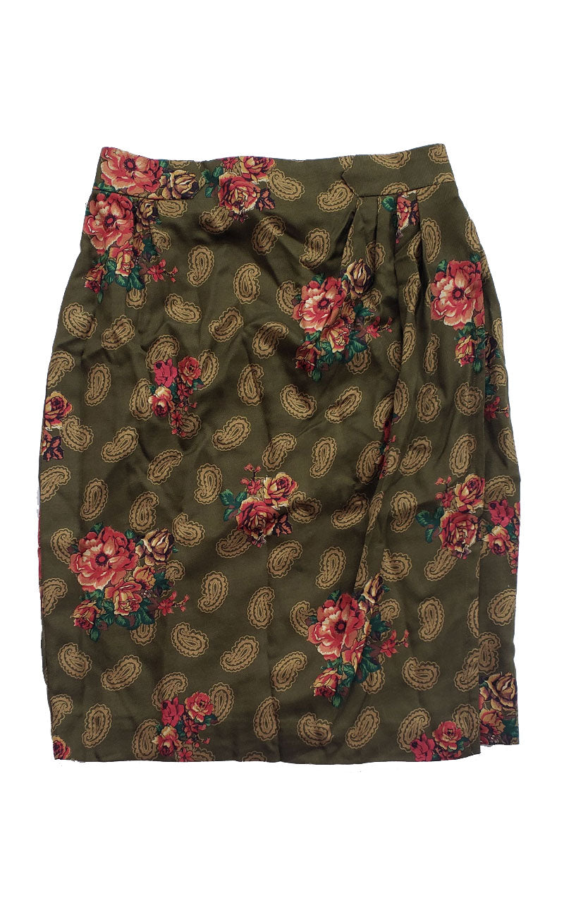 Vintage 90s Carlisle Silk Faux Wrap Skirt - Size 2