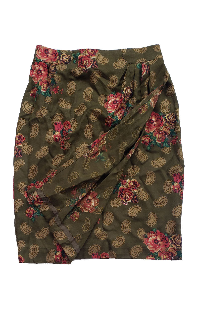 Vintage 90s Carlisle Silk Faux Wrap Skirt - Size 2