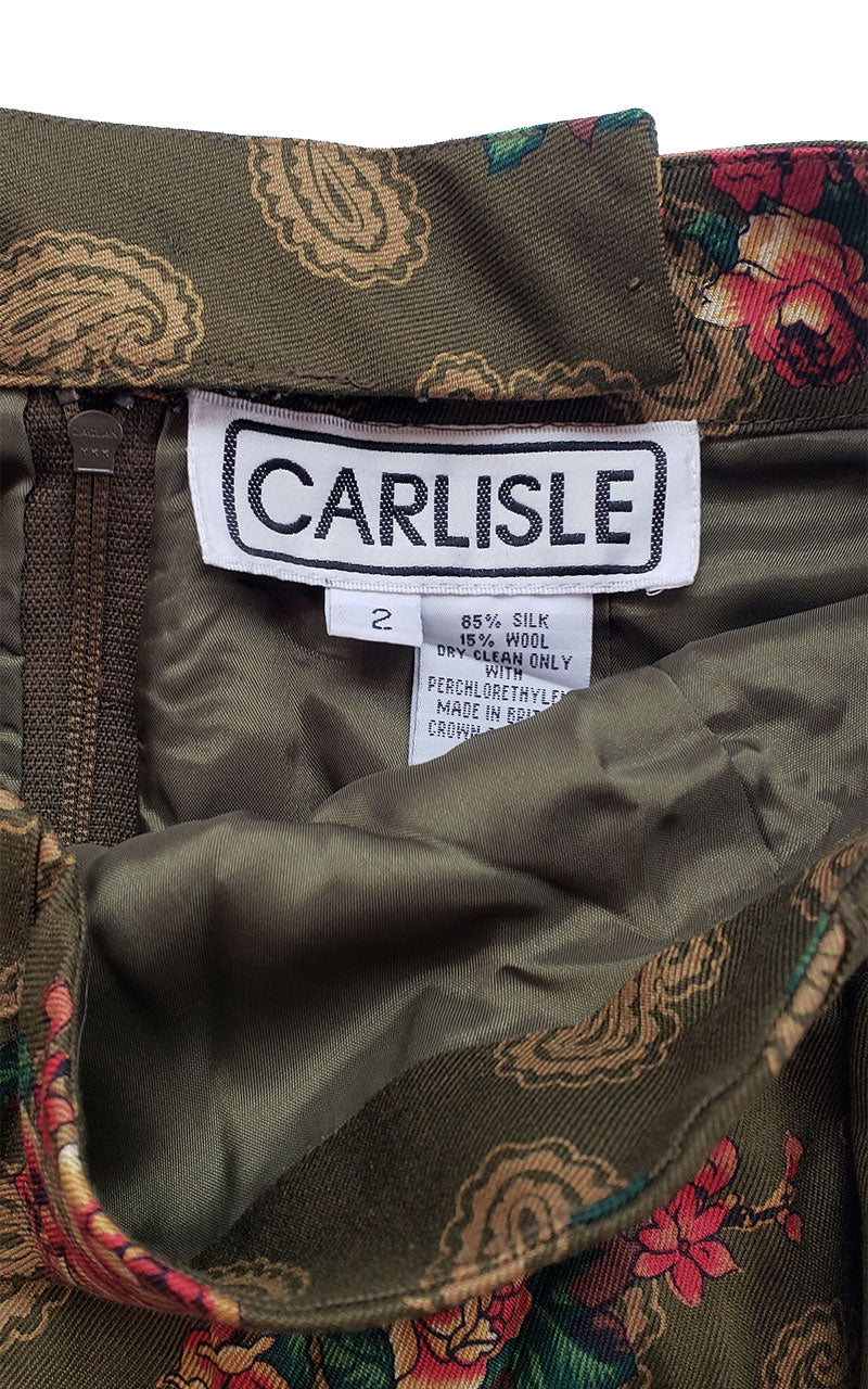 Vintage 90s Carlisle Silk Faux Wrap Skirt - Size 2