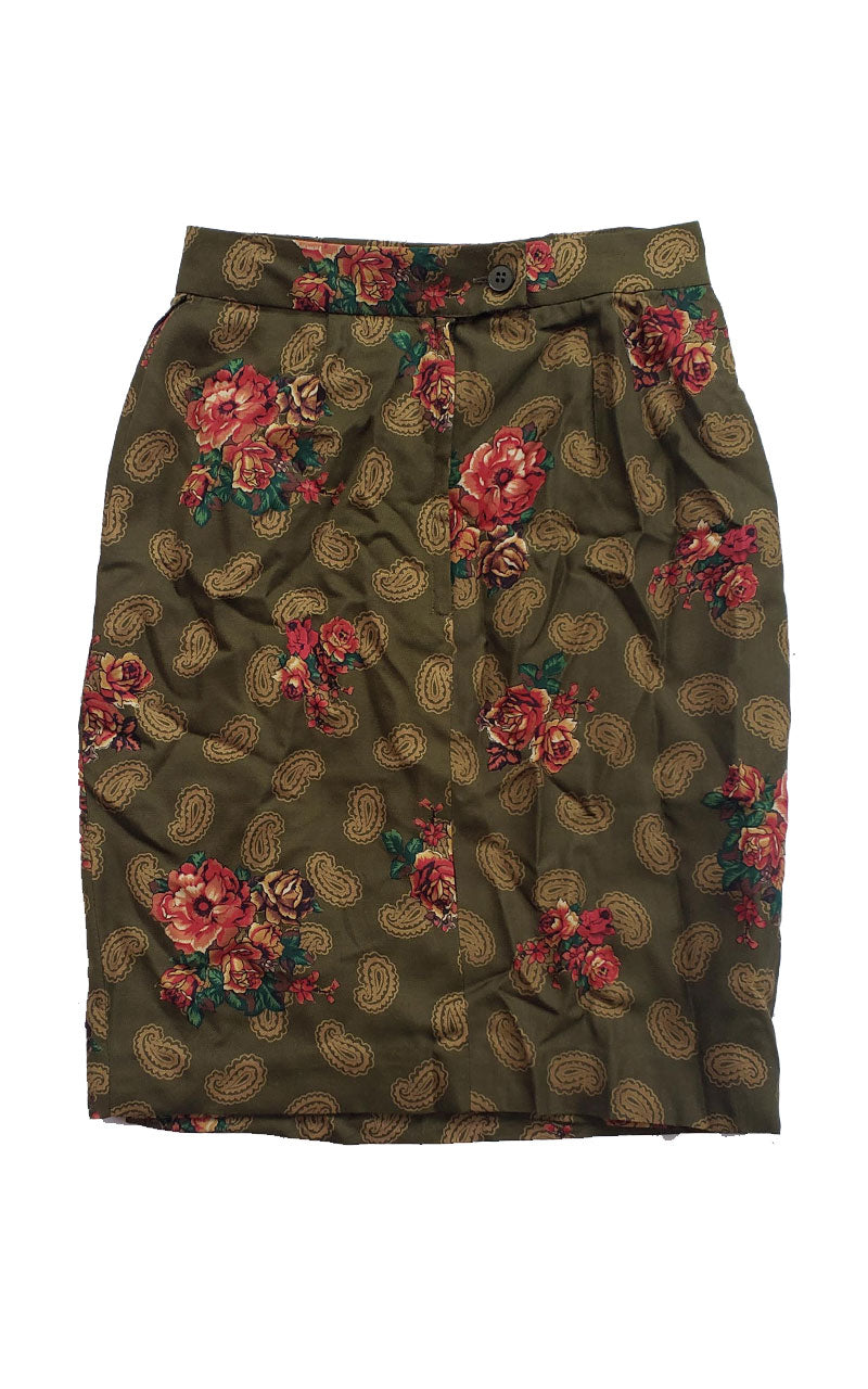Vintage 90s Carlisle Silk Faux Wrap Skirt - Size 2
