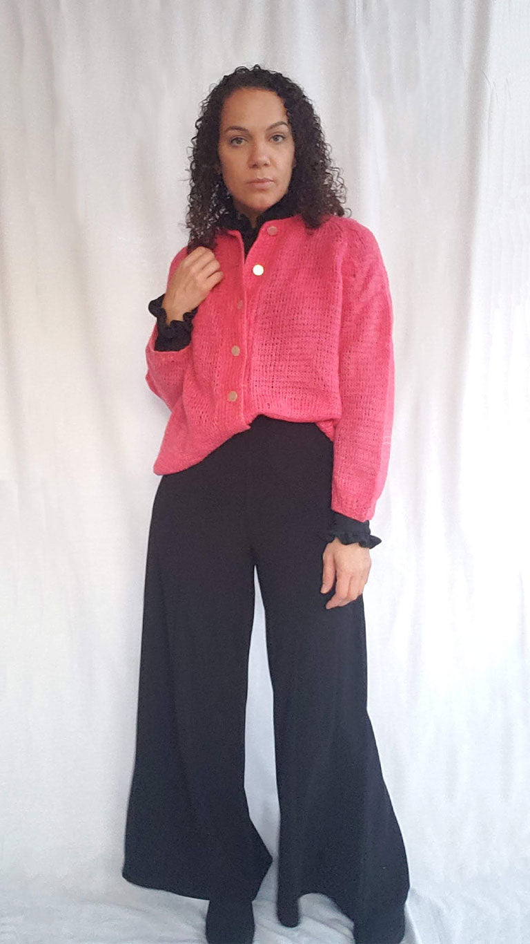 Vintage Hot Pink Hand Knitted Wool Cardigan